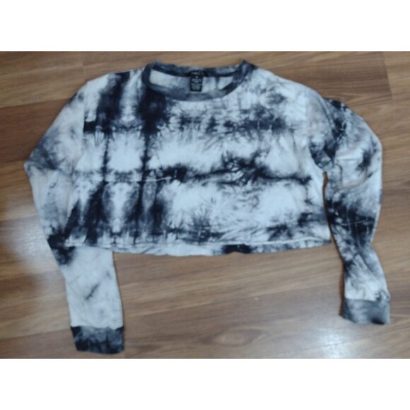 Rue 21 Womens Medium Black Tie Dye 100% cotton Long Sleeve Crop Shirt Rocker - Picture 3 of 7